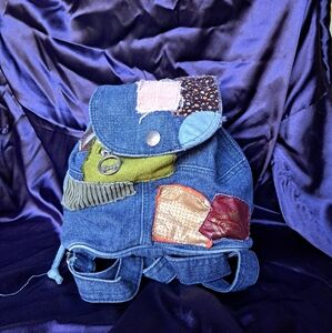 Colorful Patchwork Denim Backpack